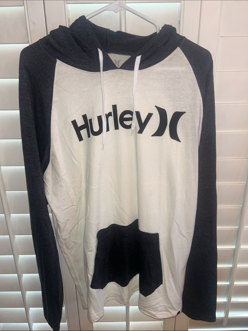 Hurley Men’s Black and White Crewneck Hoodie Sweater